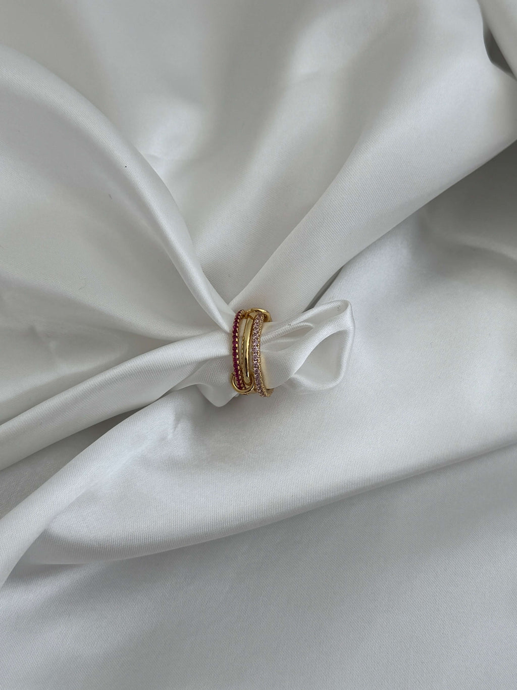 Rosy Pink Rhinestone Stacked Ring