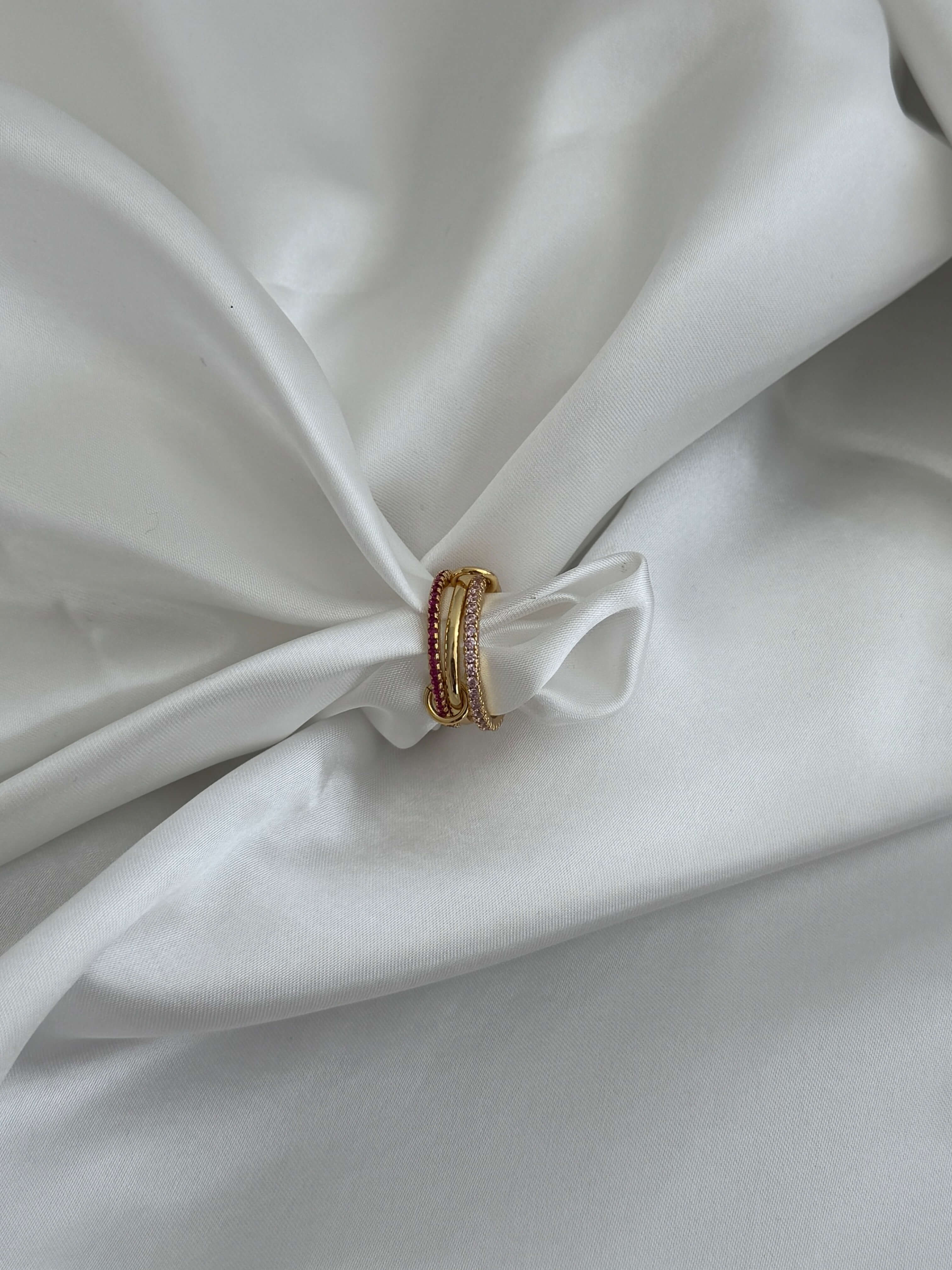 Rosy Pink Rhinestone Stacked Ring