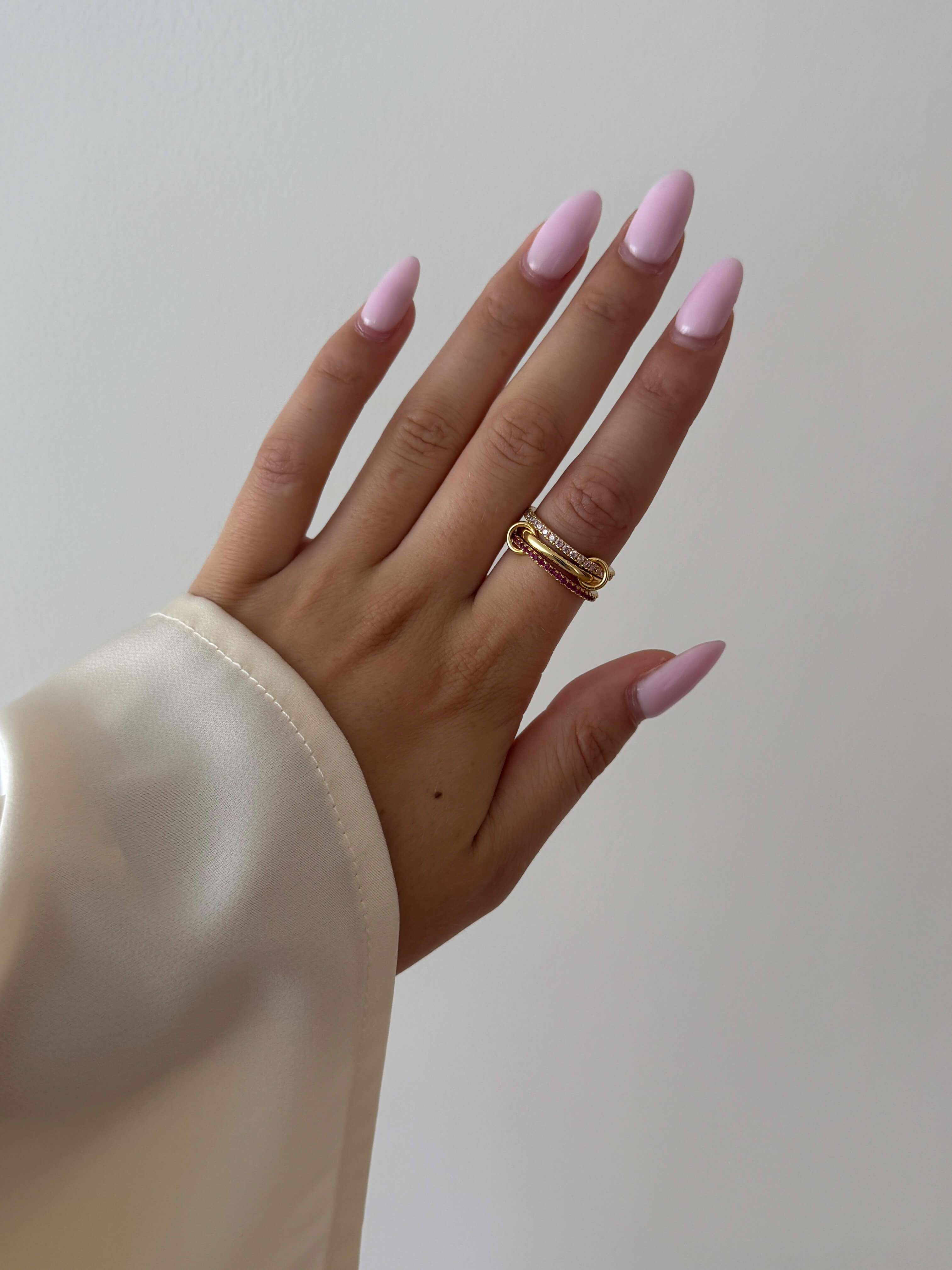 Rosy Pink Rhinestone Stacked Ring