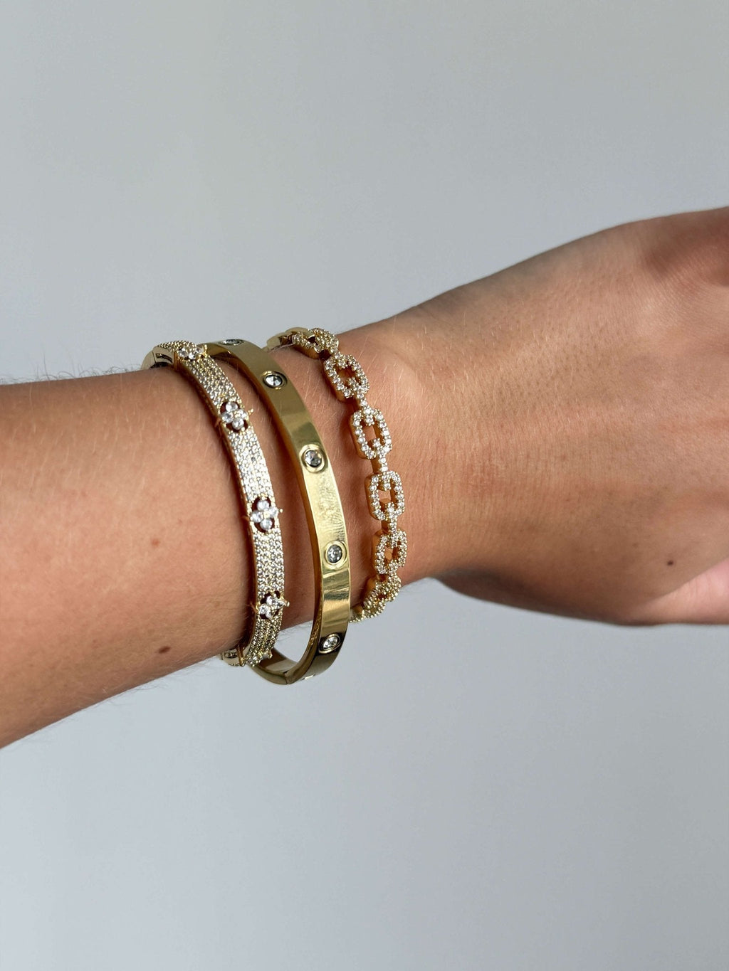 Amelise Adjustable Rhinestone Link Cuff Bracelet