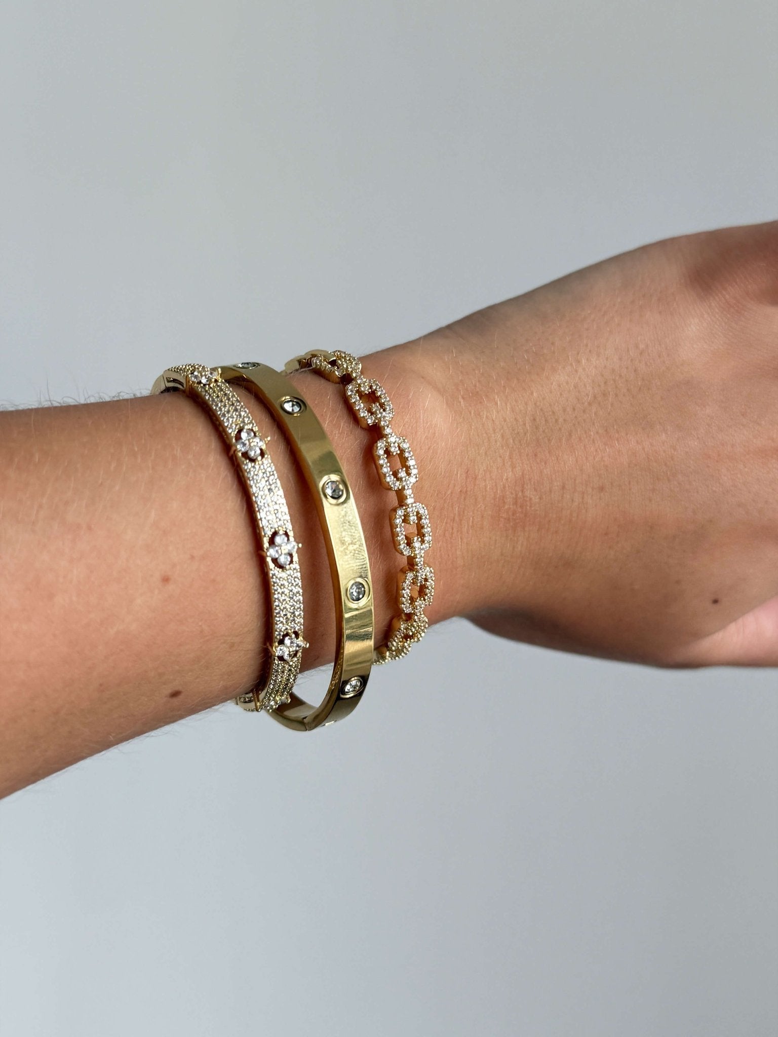 Amelise Adjustable Rhinestone Link Cuff Bracelet