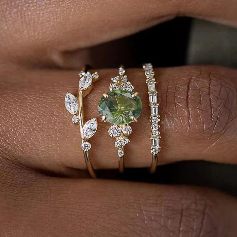 Arielle Olive Green Zirconia Ring Set