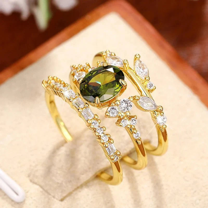Arielle Olive Green Zirconia Ring Set