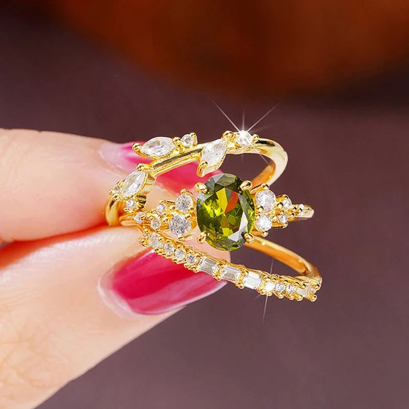 Arielle Olive Green Zirconia Ring Set