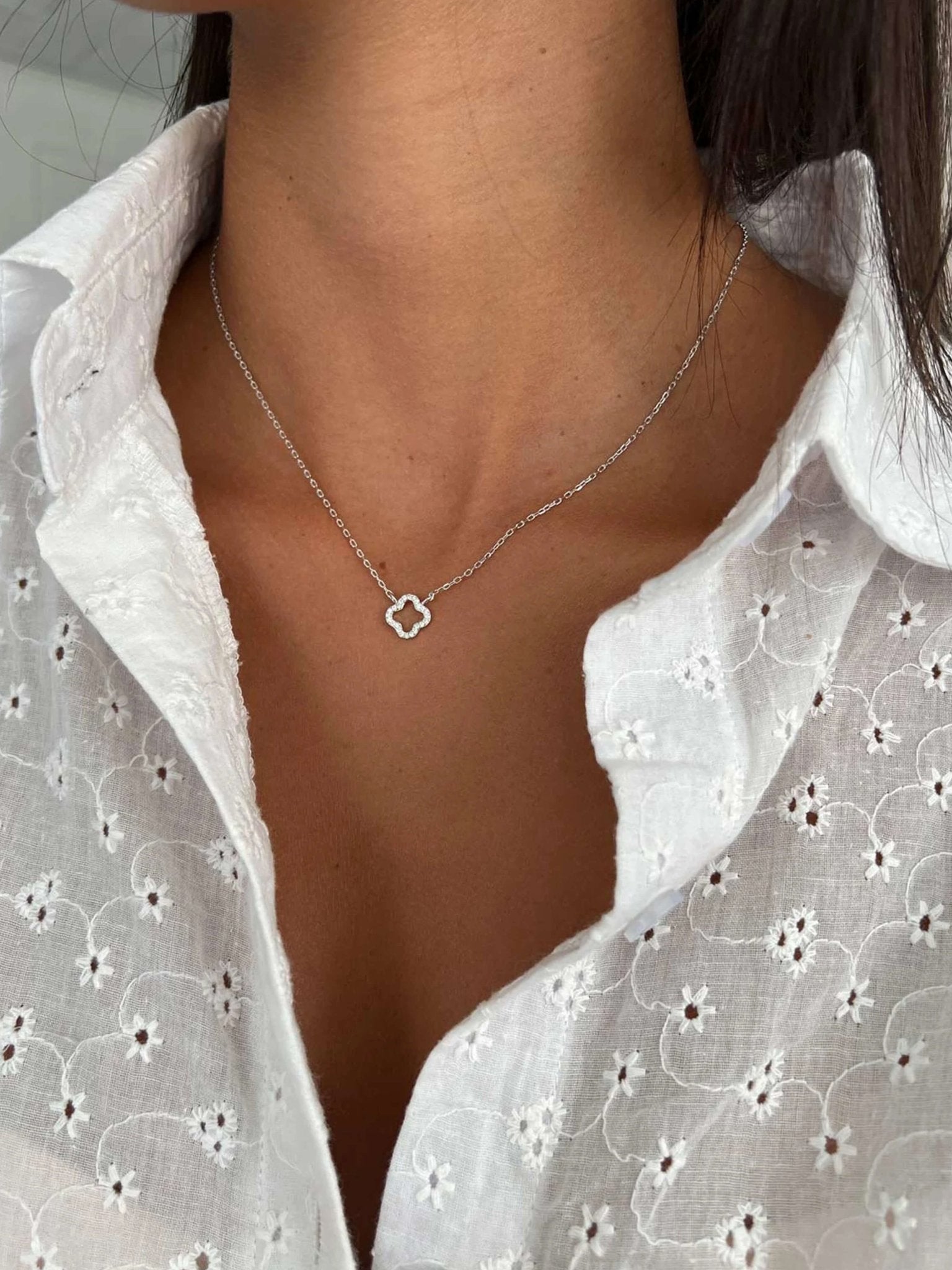 Aurora Clover Zirconia Necklace