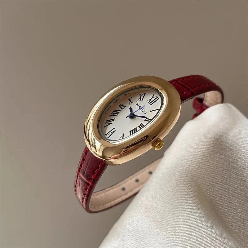 Carlene Oval Vintage Watch with Leather Strap