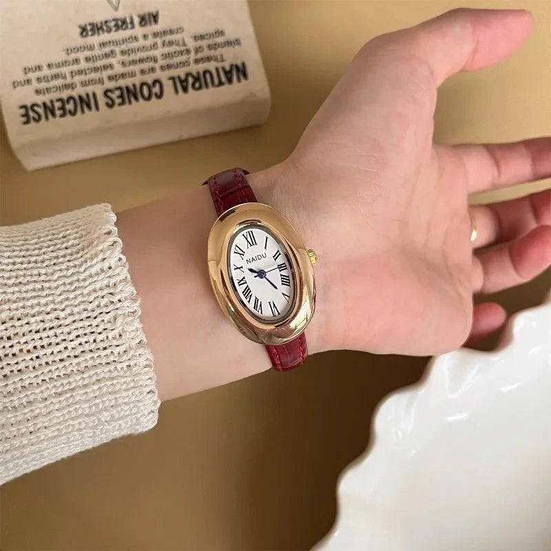 Carlene Oval Vintage Watch with Leather Strap