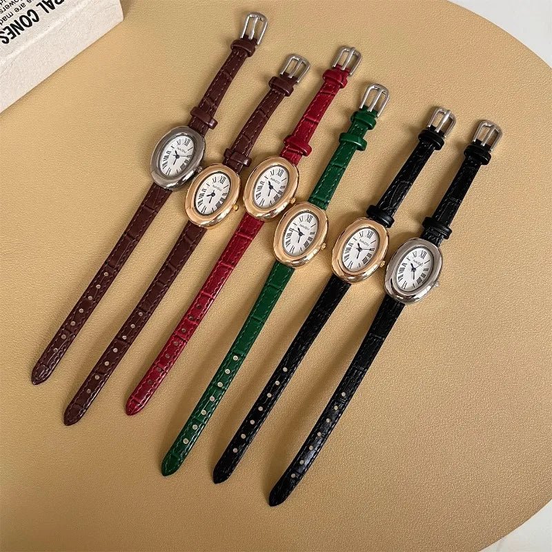 Carlene Oval Vintage Watch with Leather Strap