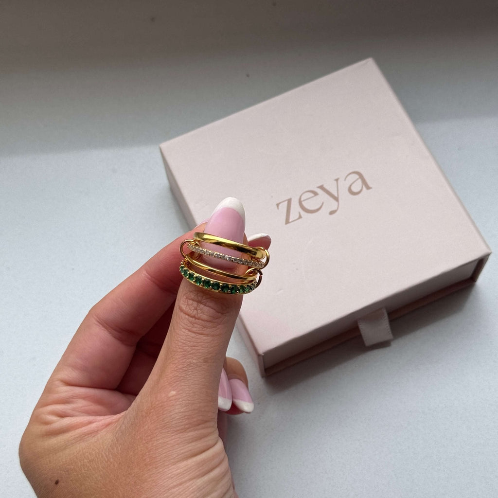 Dana Emerald Rhinestone Stacked Ring