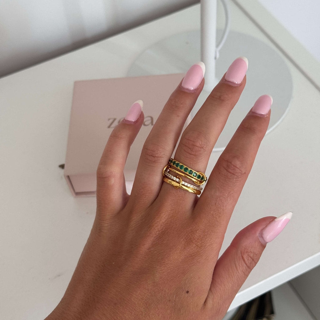 Dana Emerald Rhinestone Stacked Ring