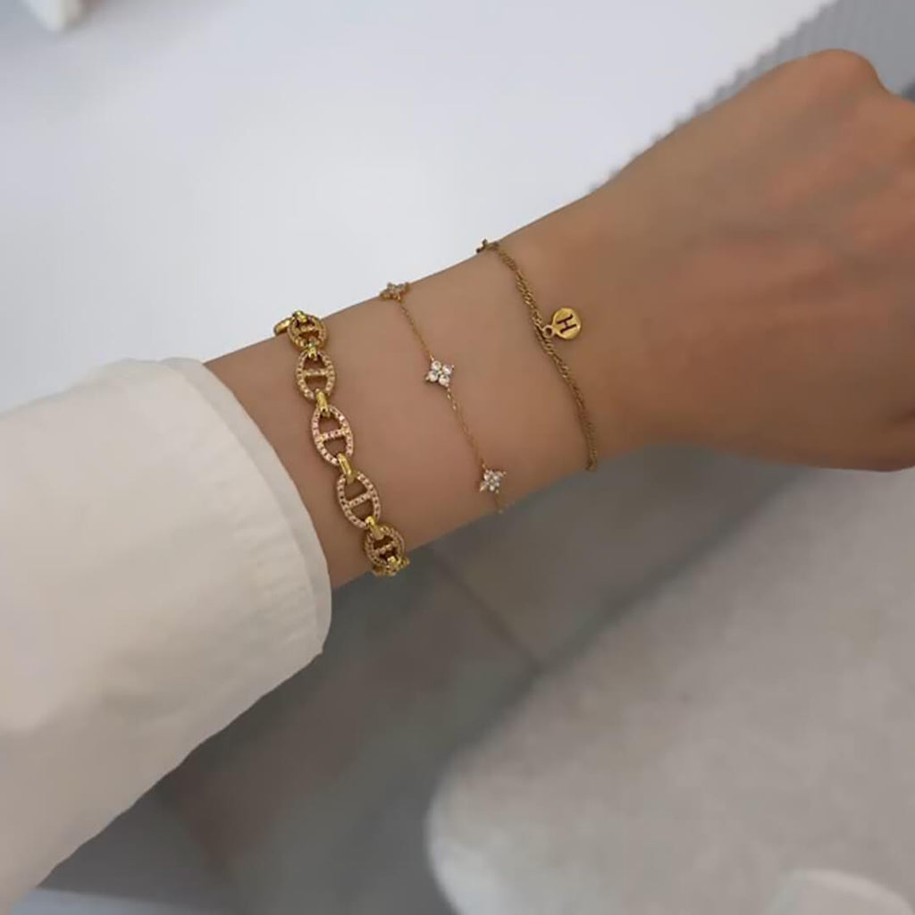 Dina Rhinestone Flower Chain Bracelet