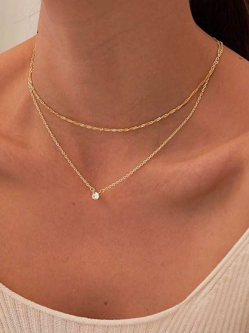 Elora Double Layer Zirconia Pendant Necklace