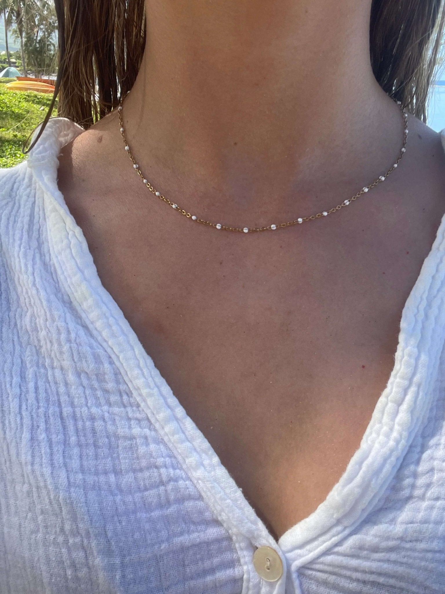 Iona Minimal Pearl Bead Chain Necklace