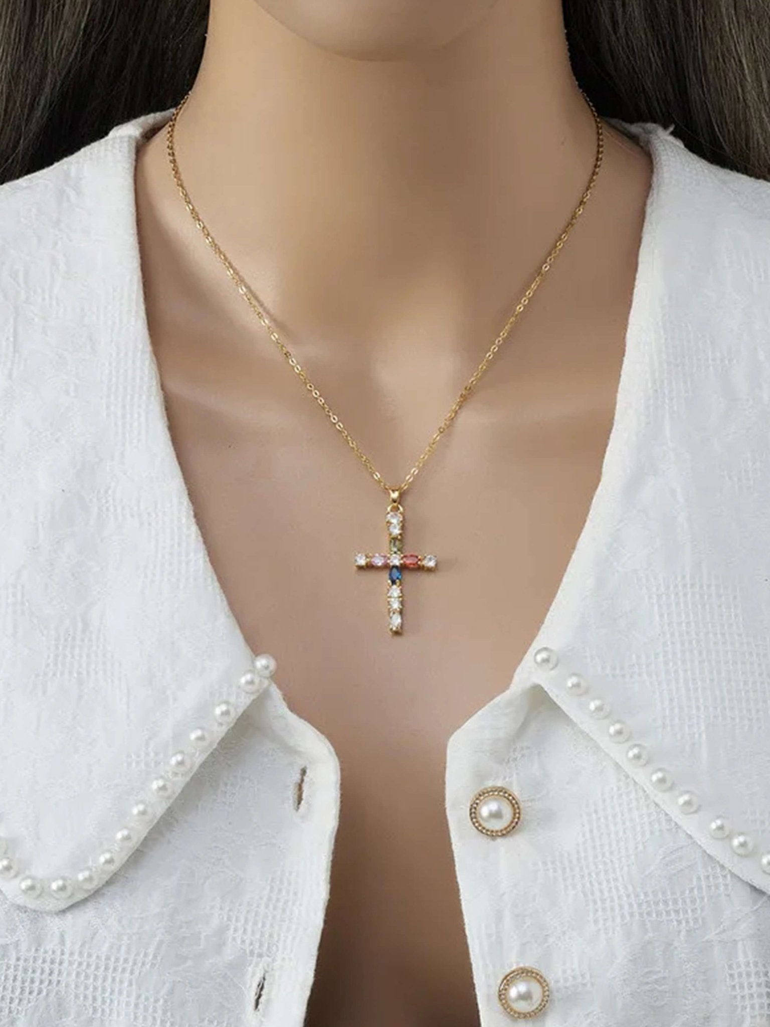 Lucy Zircon Cross Pendant Necklace