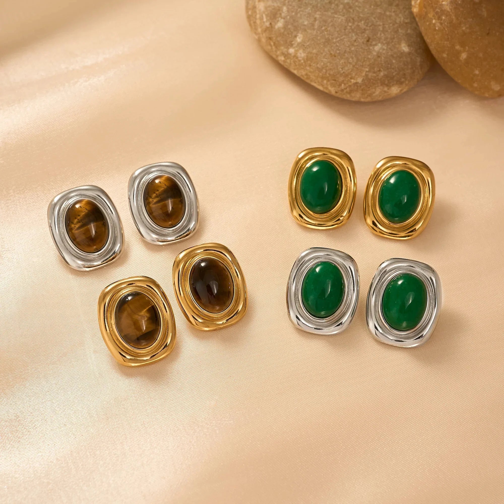 Olivia Oval Natural Stone Earrings