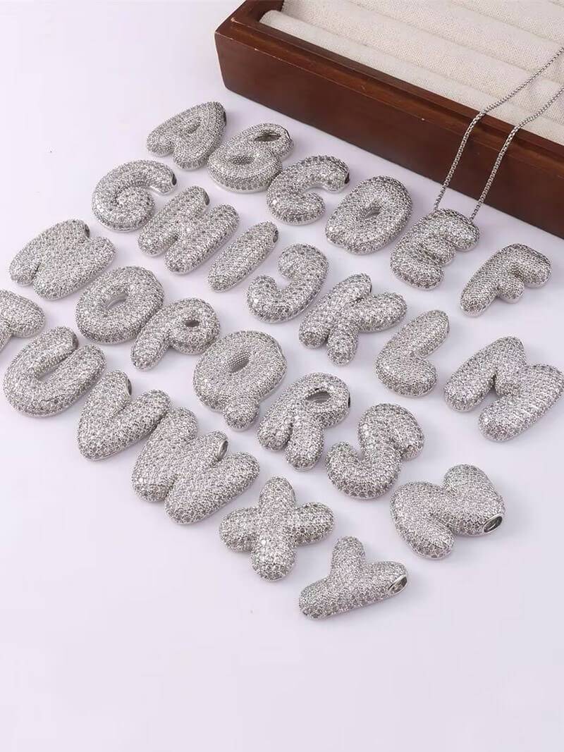 Pavé Bubble Initial Pendant Necklace