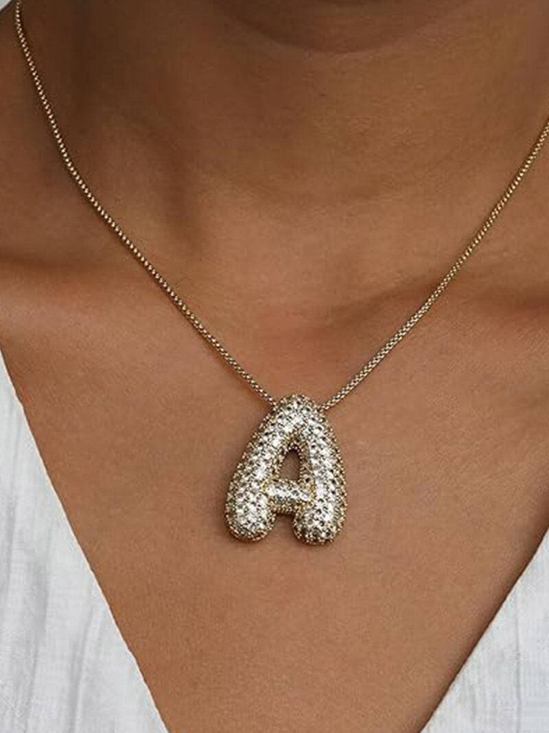 Pavé Bubble Initial Pendant Necklace