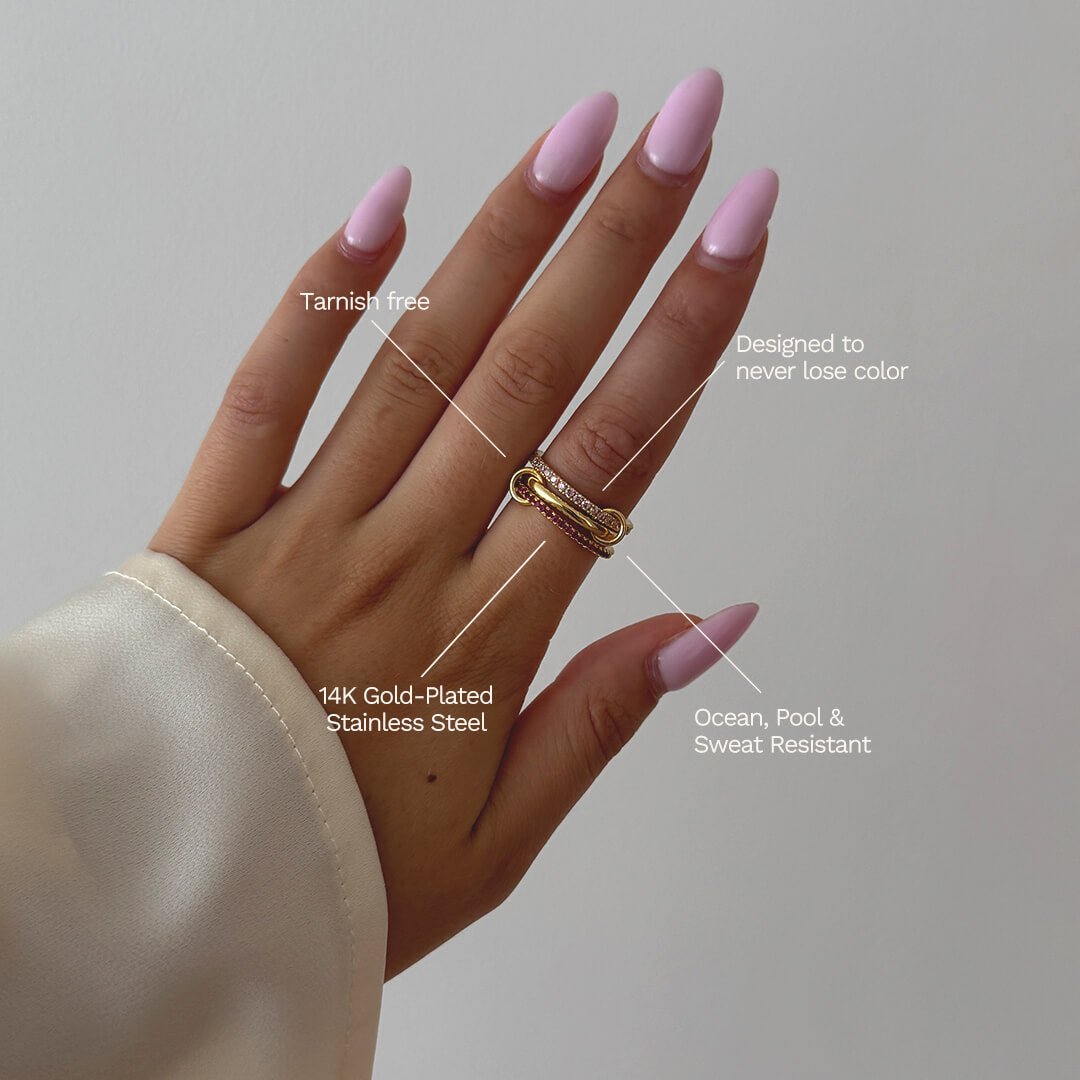 Rosy Pink Rhinestone Stacked Ring